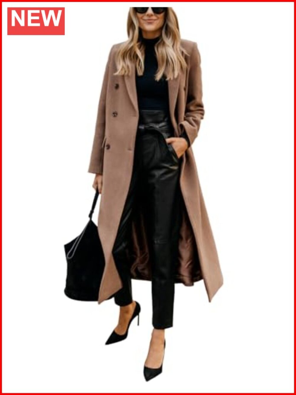 Long Wool Peacoat Notch Lapel Double Breasted Trench Coat